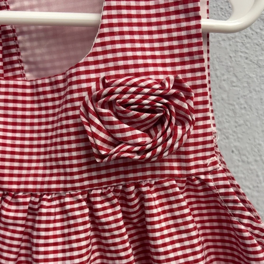 Bonnie Jean Girl’s 6yo Red Gingham Dress with Floral Embroidery, EUC